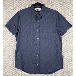 WRK Reworked Shirt S/S Blue W/ Green Polka Dot Button Down Cotton Casual Mens S